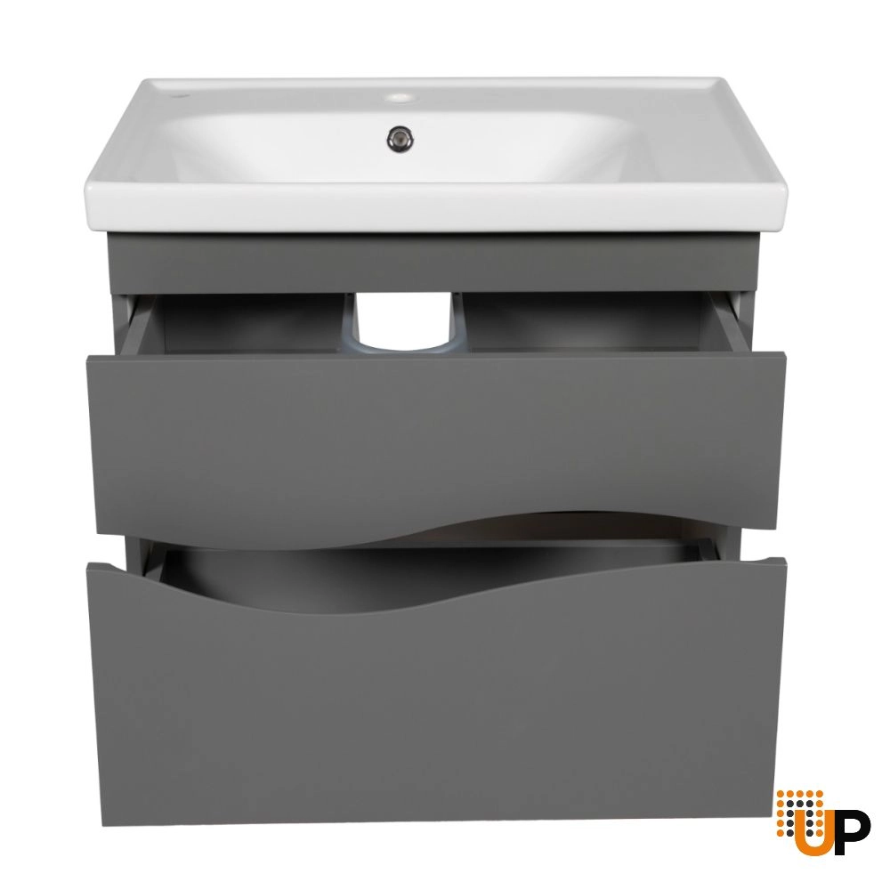 Modern Wall-Mount Bathroom Vanity with Washbasin | Wave Gray Matte Collection | Non-Toxic Fire-Resistant MDF-26" photo#4