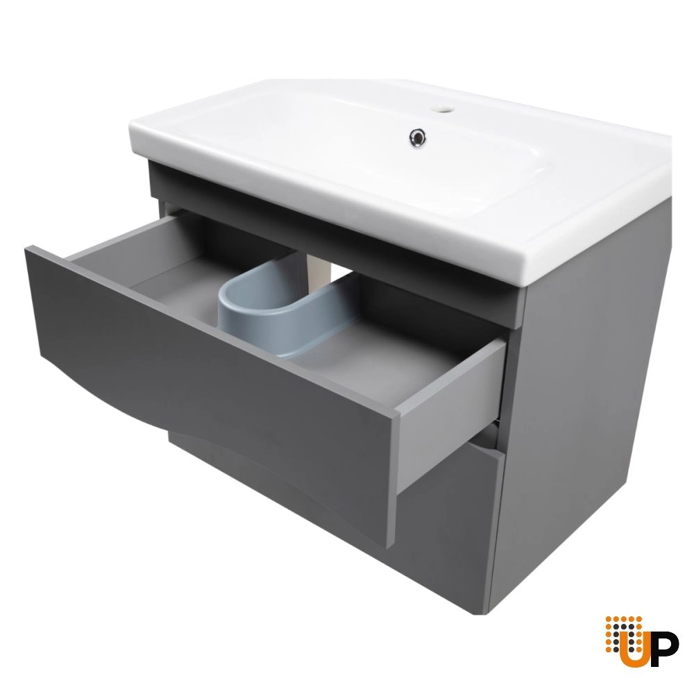 Modern Wall-Mount Bathroom Vanity with Washbasin | Wave Gray Matte Collection | Non-Toxic Fire-Resistant MDF-26" photo#5