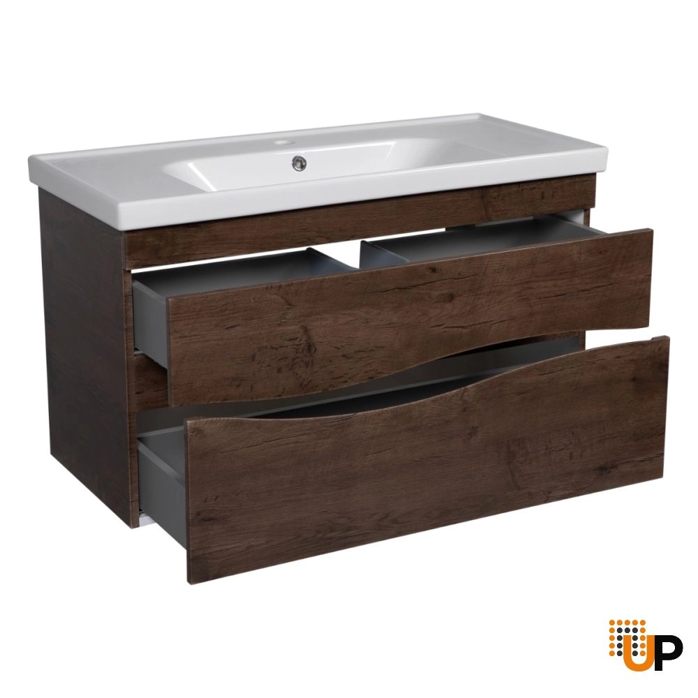 Modern Wall-Mount Bathroom Vanity with Washbasin | Wave Rosewood Collection | Non-Toxic Fire-Resistant MDF-26" photo#3