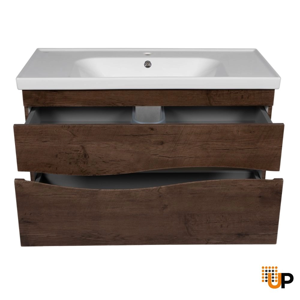 Modern Wall-Mount Bathroom Vanity with Washbasin | Wave Rosewood Collection | Non-Toxic Fire-Resistant MDF-26" photo#4