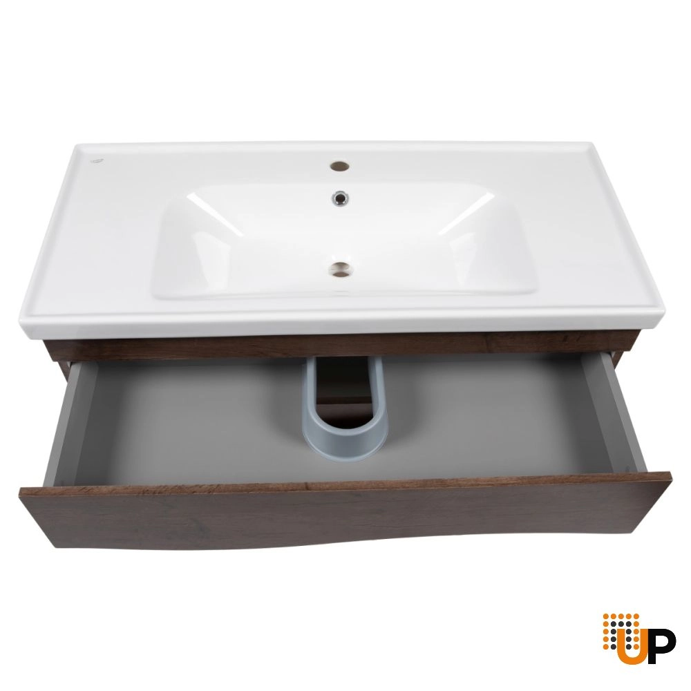Modern Wall-Mount Bathroom Vanity with Washbasin | Wave Rosewood Collection | Non-Toxic Fire-Resistant MDF-26" photo#5