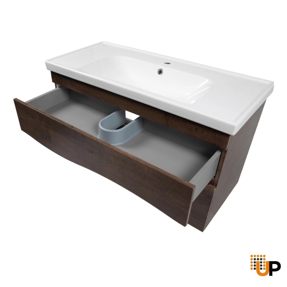 Modern Wall-Mount Bathroom Vanity with Washbasin | Wave Rosewood Collection | Non-Toxic Fire-Resistant MDF-26" photo#6