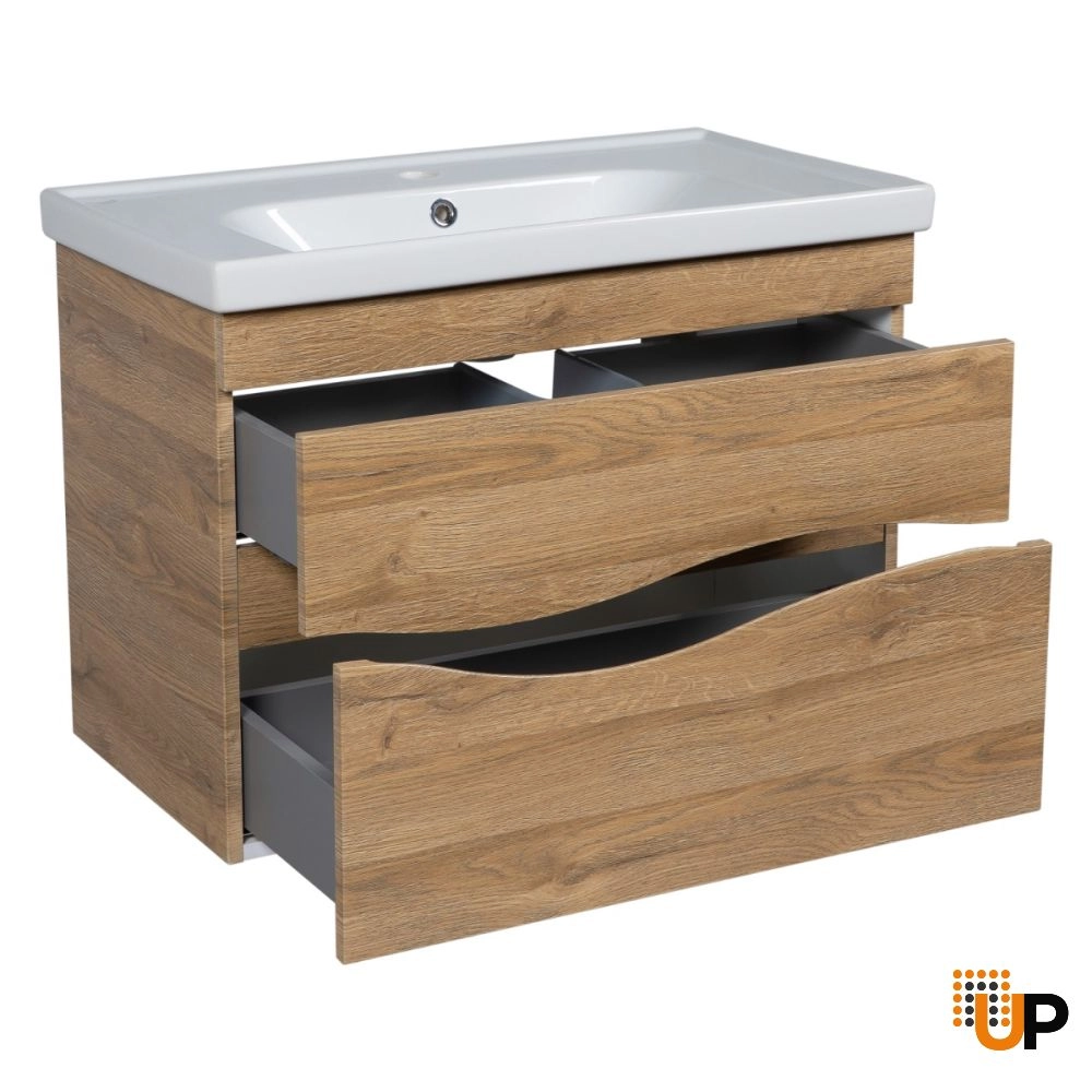 Modern Wall-Mount Bathroom Vanity with Washbasin | Wave Teak Natural Collection | Non-Toxic Fire-Resistant MDF-26" photo#3