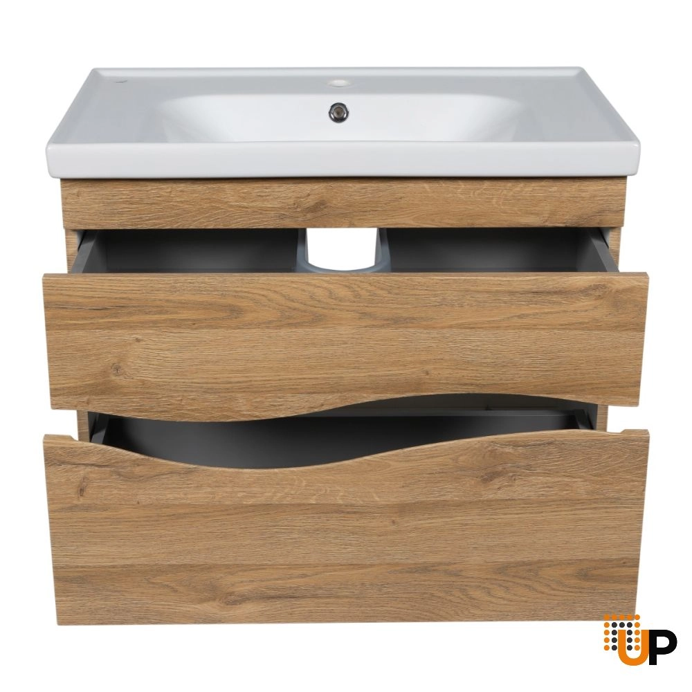 Modern Wall-Mount Bathroom Vanity with Washbasin | Wave Teak Natural Collection | Non-Toxic Fire-Resistant MDF-26" photo#4