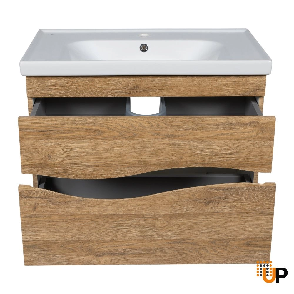 Modern Wall-Mounted Bathroom Vanity with Washbasin | Wave Teak Natural Collection | Non-Toxic Fire-Resistant MDF-32" photo#3