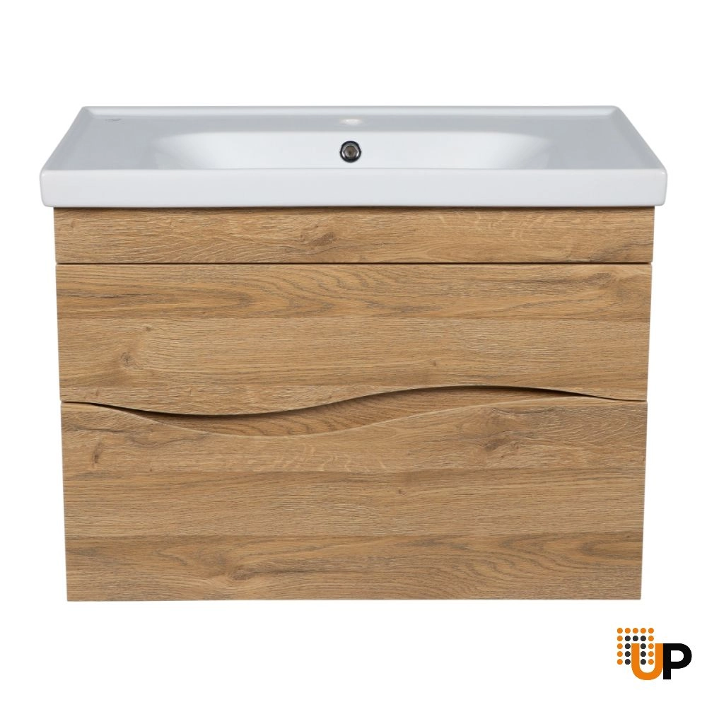 Modern Wall-Mount Bathroom Vanity with Washbasin | Wave Teak Natural Collection | Non-Toxic Fire-Resistant MDF-26" photo#5
