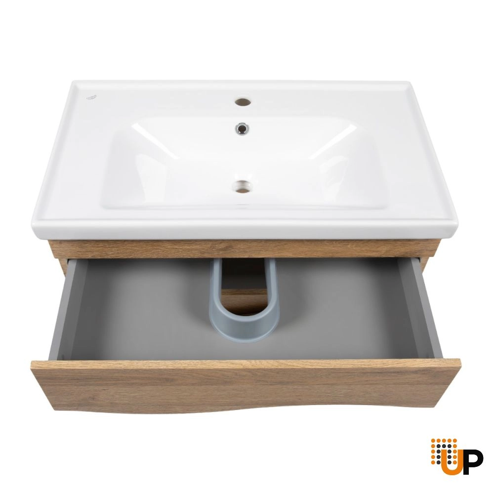 Modern Wall-Mount Bathroom Vanity with Washbasin | Wave Teak Natural Collection | Non-Toxic Fire-Resistant MDF-26" photo#6
