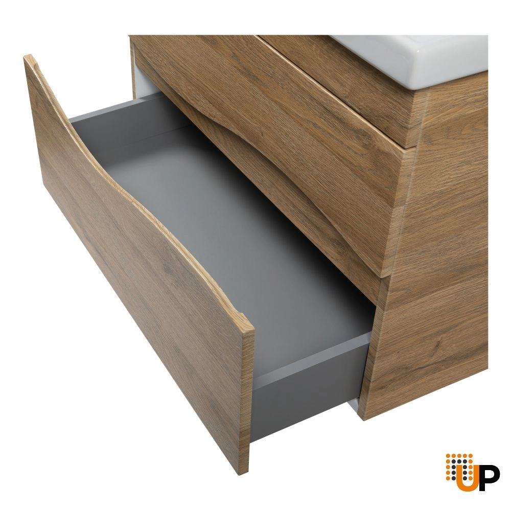 Modern Wall-Mounted Bathroom Vanity with Washbasin | Wave Teak Natural Collection | Non-Toxic Fire-Resistant MDF-32" photo#4