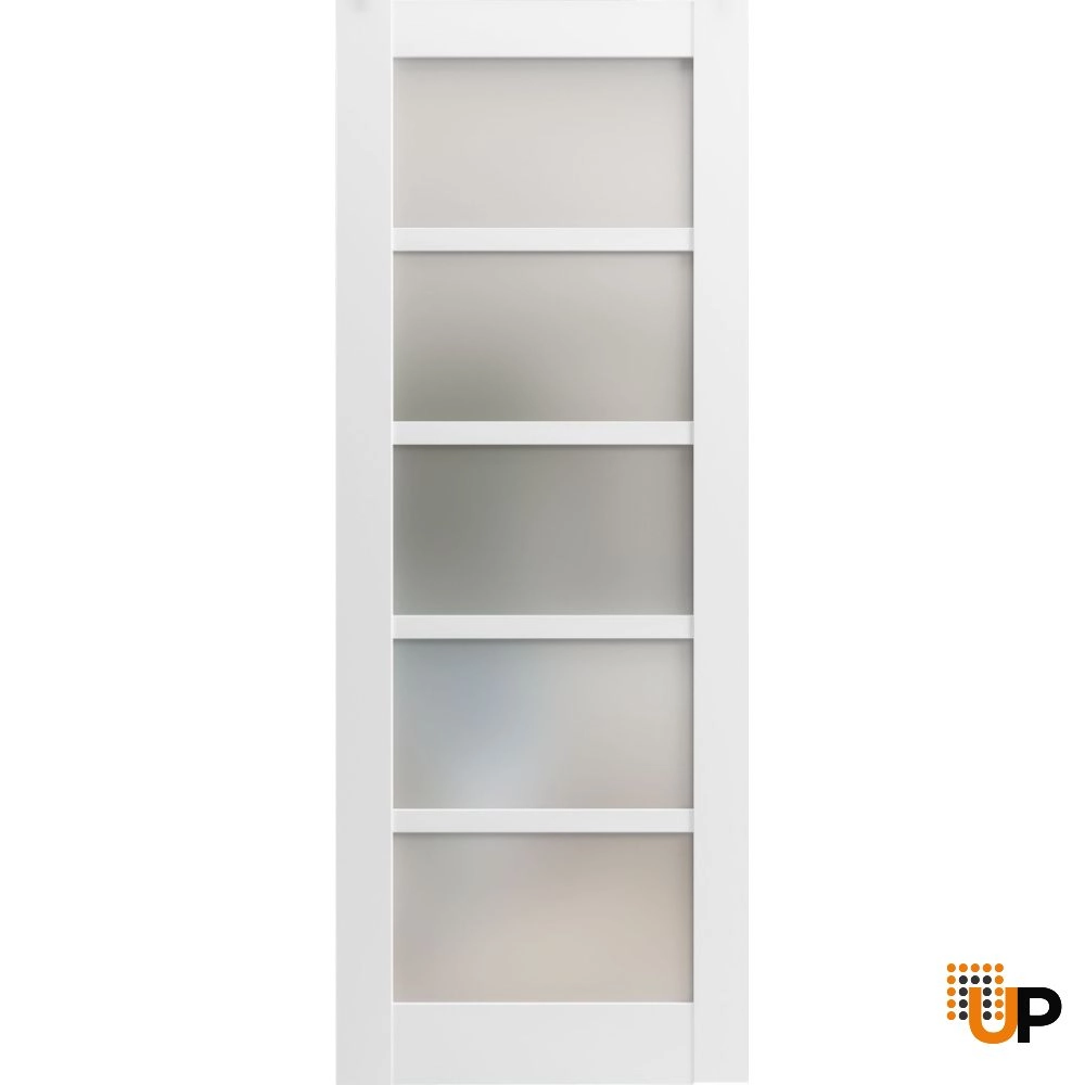 Single mdf luxury interior door slab with frosted glass | Quadro 4002  White | 18 x 80 photo#1