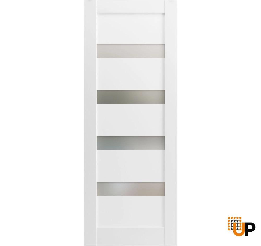 Single solid core interior door slab with frosted glass | Quadro 4113 White | 32 x 80 photo#3