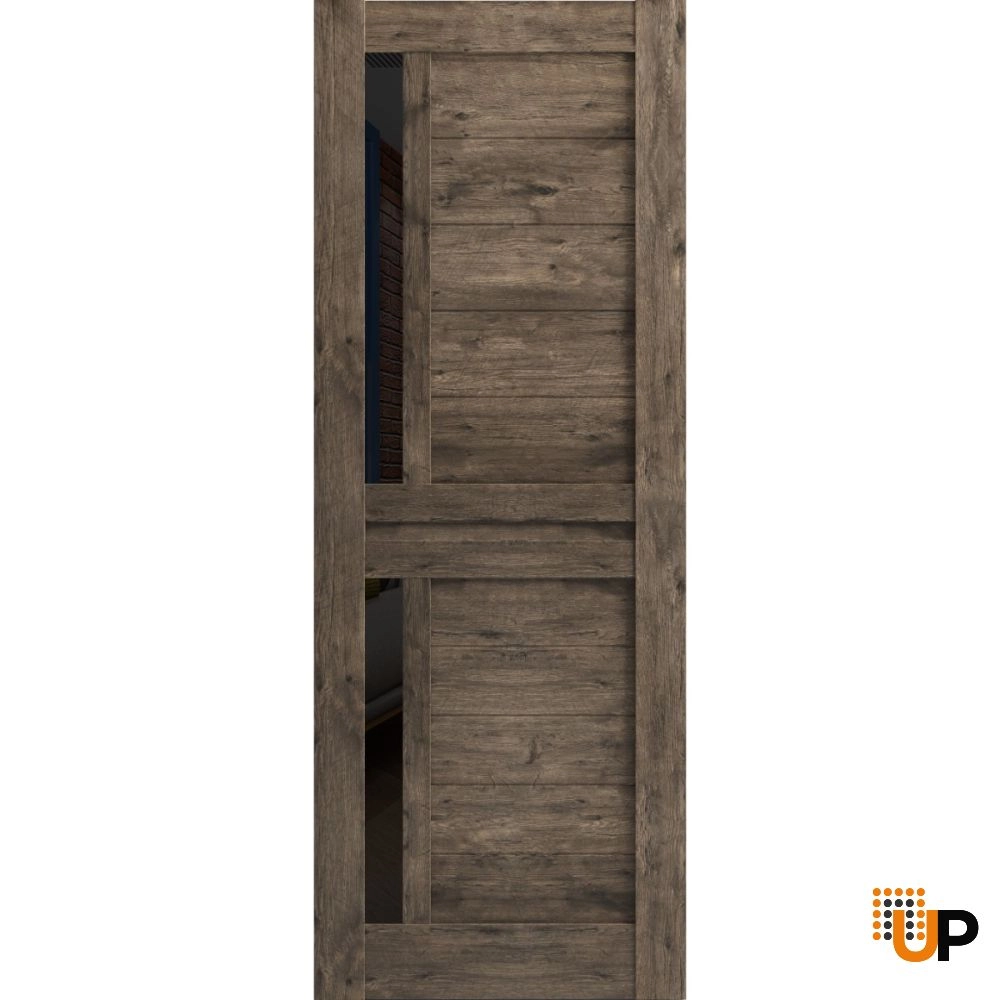 Single laminate modern interior door slab with black glass | Veregio 7588  Cognac Oak | 18 x 80 photo#1