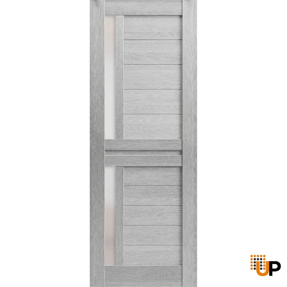 Single laminate modern interior door slab with frosted glass | Veregio 7288 Light Grey Oak | 18 x 80 photo#1