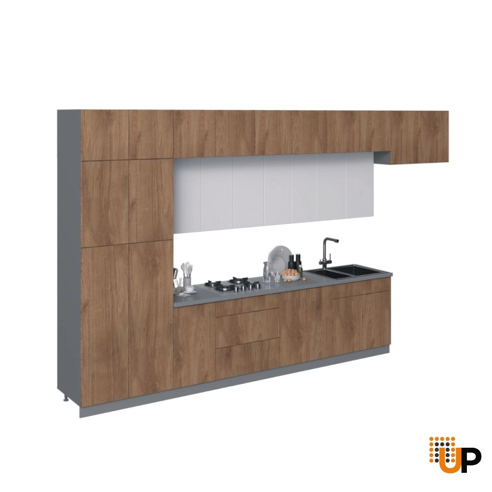 Kitchen Serene Collection Natural Teak & White Gloss Color Base Size 15Ft Wide photo#1