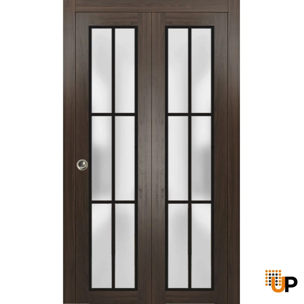 2 folding panels solid core sliding french interior bi-fold door with frosted glass | Planum 2122 Chocolate Ash | 36 x 80 (2* 18x80) photo#1