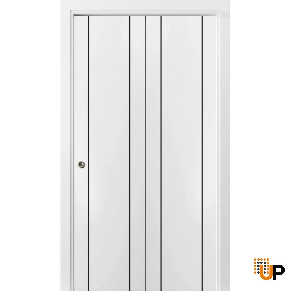 2 folding panels solid wood with honeycomb sliding interior bi-fold door | Planum 0017 White | 36 x 80 (2* 18x80) photo#1