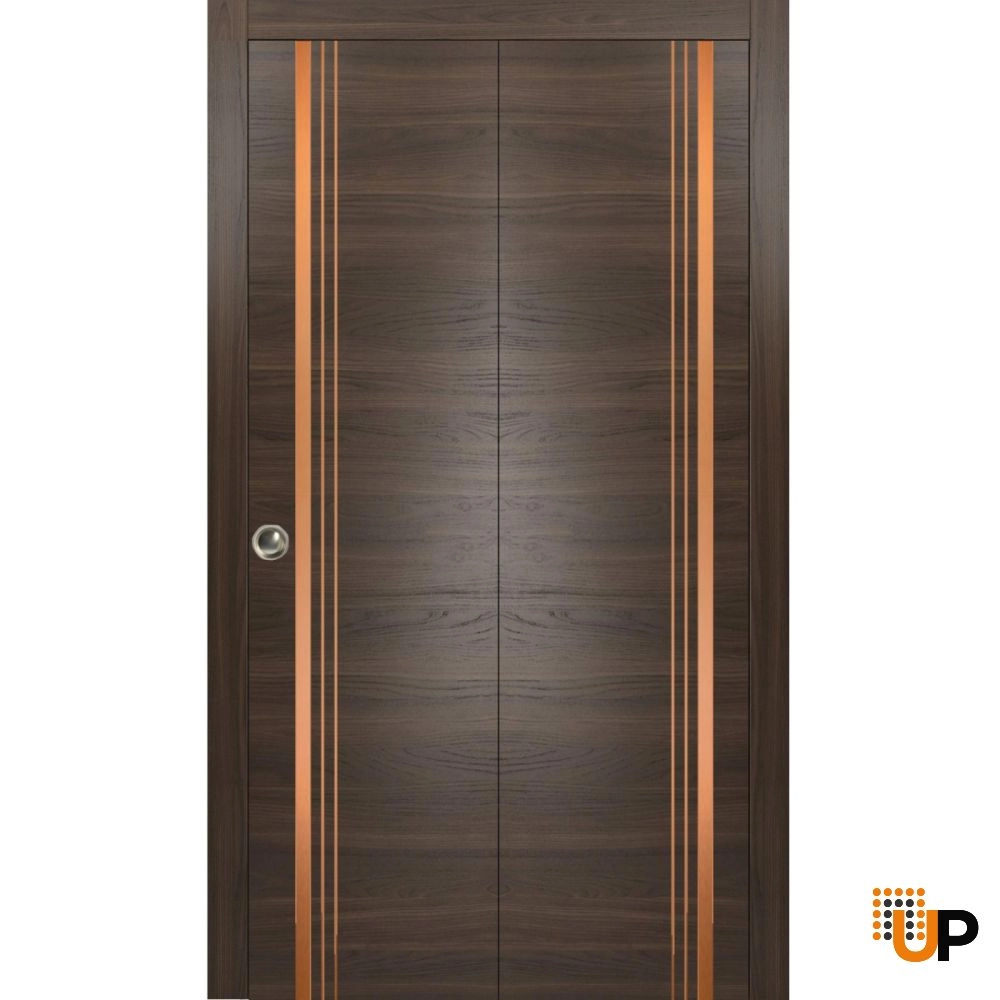2 folding panels solid wood with honeycomb sliding modern interior bi-fold door | Planum 1010 Chocolate Ash | 36 x 80 (2* 18x80) photo#1