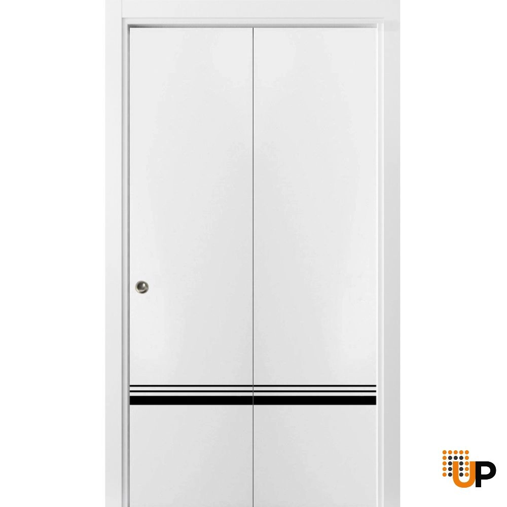 2 folding panels solid wood with honeycomb sliding interior bi-fold door | Planum 0012 White | 36 x 80 (2* 18x80) photo#1
