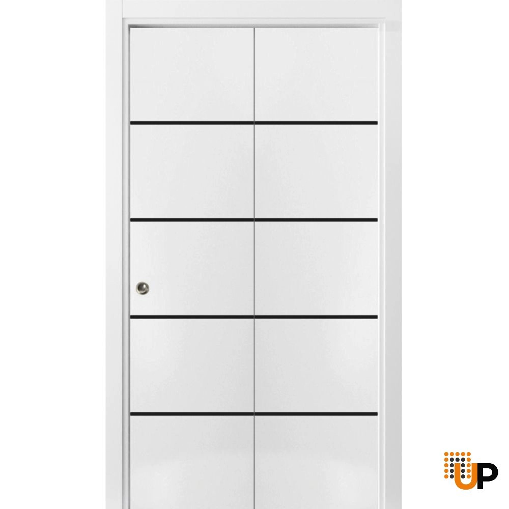2 folding panels solid wood with honeycomb sliding interior bi-fold door | Planum 0015 White | 36 x 80 (2* 18x80) photo#1