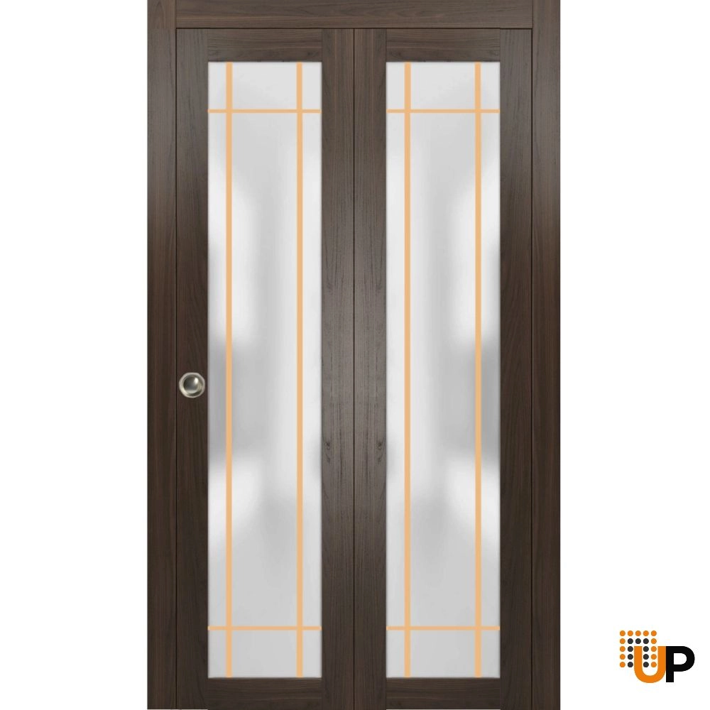 2 folding panels solid core sliding french interior bi-fold door with frosted glass | Planum 2113 Chocolate Ash | 36 x 80 (2* 18x80) photo#1