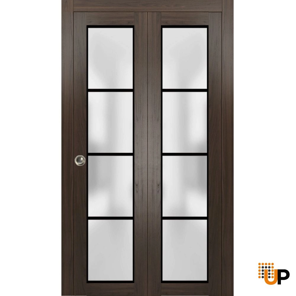 2 folding panels solid core sliding french interior bi-fold door with frosted glass | Planum 2132 Chocolate Ash | 36 x 80 (2* 18x80) photo#1