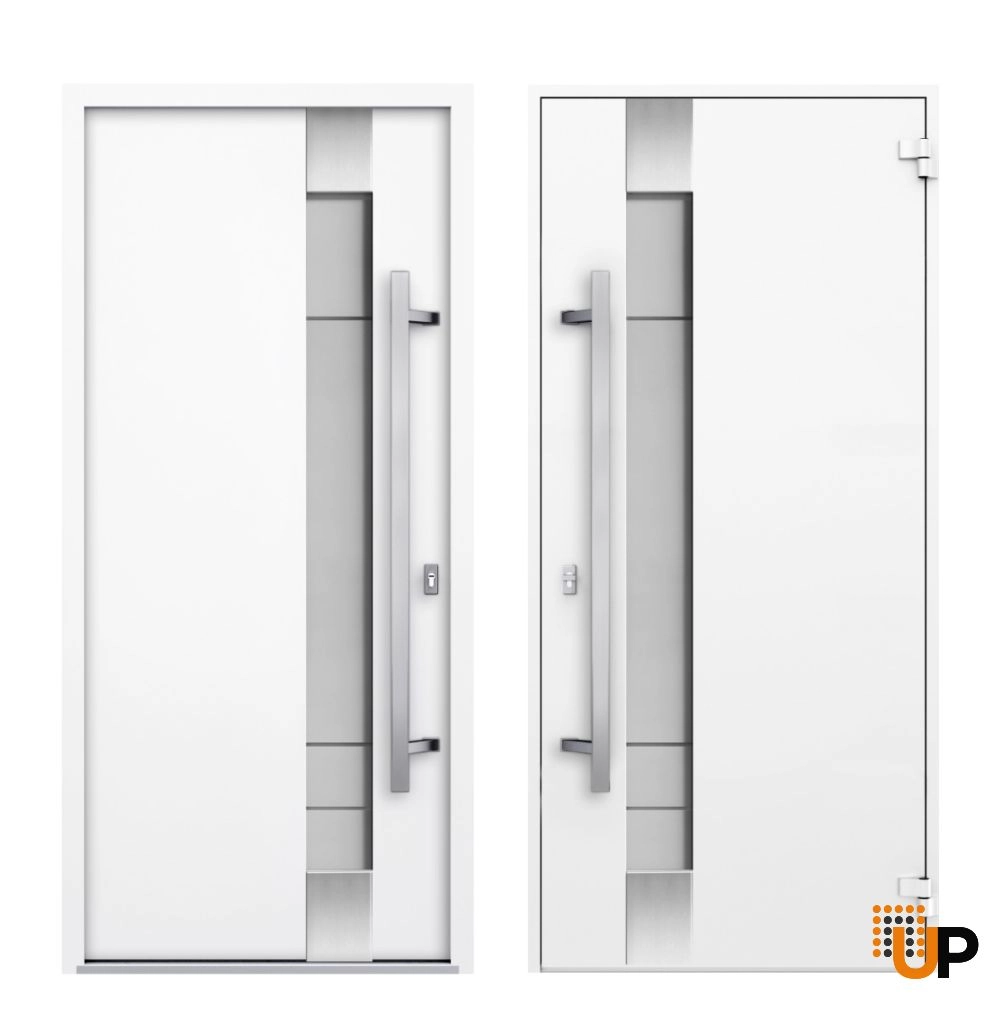Single swing metal-aluminum modern exterior door with triplex glass | Deux 1713 White | 64 x 96 photo#4