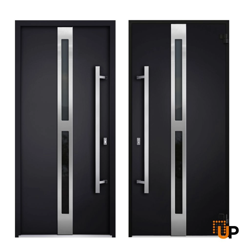 Single swing metal-aluminum modern exterior door with triplex glass | Deux 1755 Black | 68 x 96 photo#4