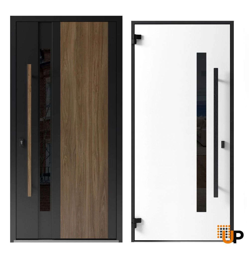 Single swing metal-aluminum modern exterior door with tinted clear-mirrored glass | Dekton 0163 Venezia Noce | 60 x 96 photo#3