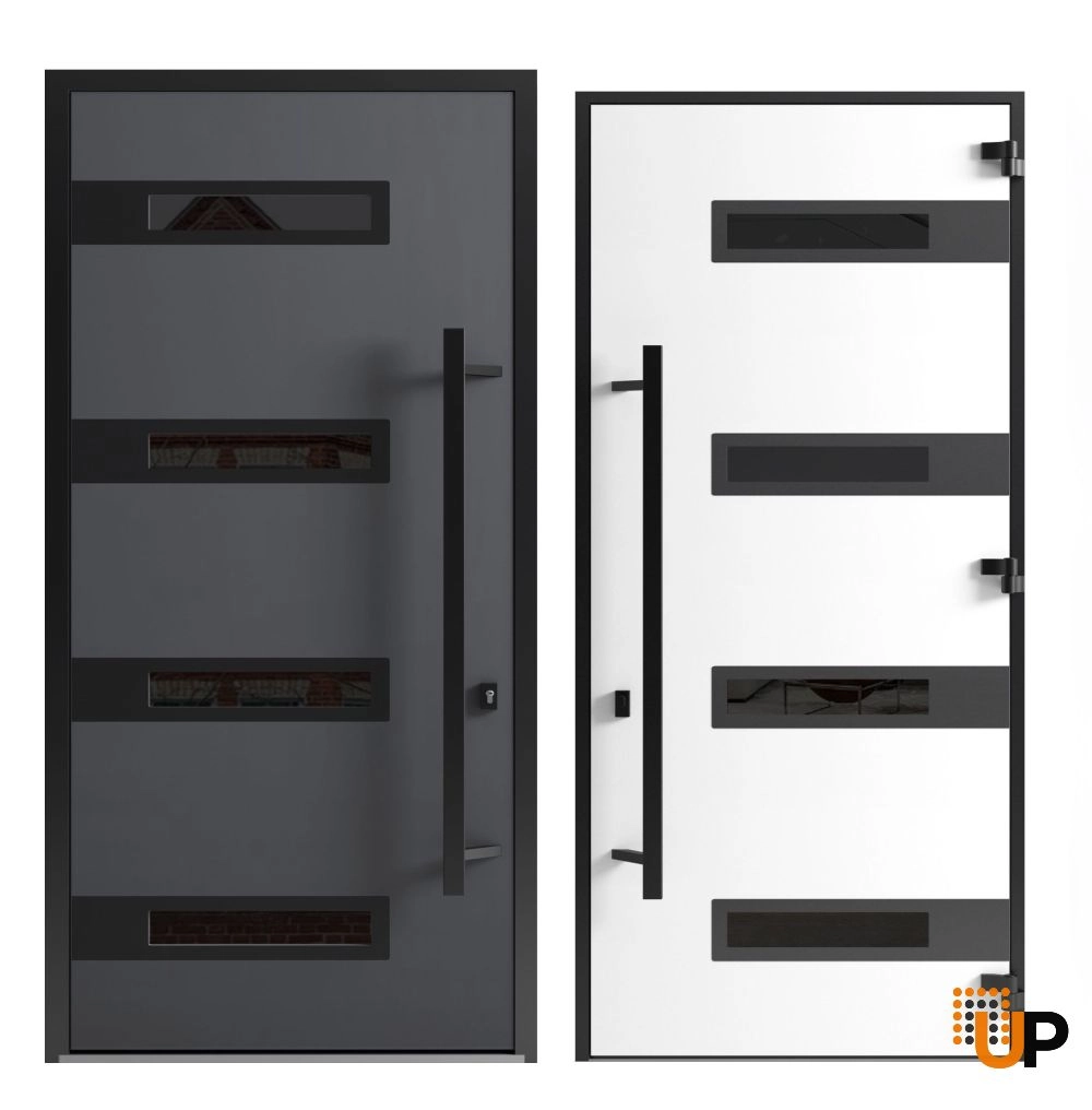 Single swing metal-aluminum modern exterior door with triplex | Ronex 0131 Gray | 36 x 112 (W36 x H96+16) photo#5