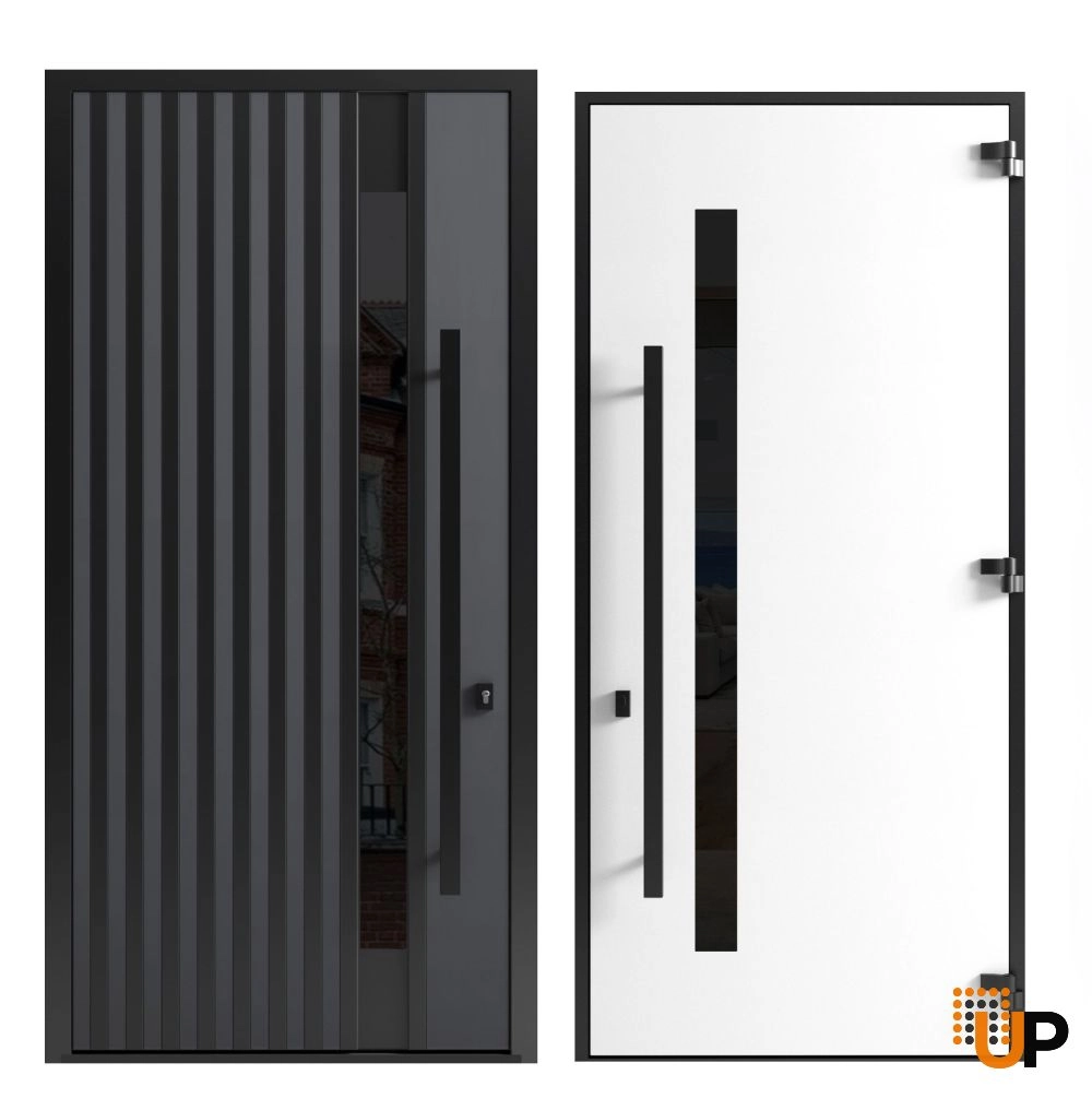 Single swing metal-aluminum modern exterior door with triplex | Ronex 0144 Gray | 60 x 96 photo#5