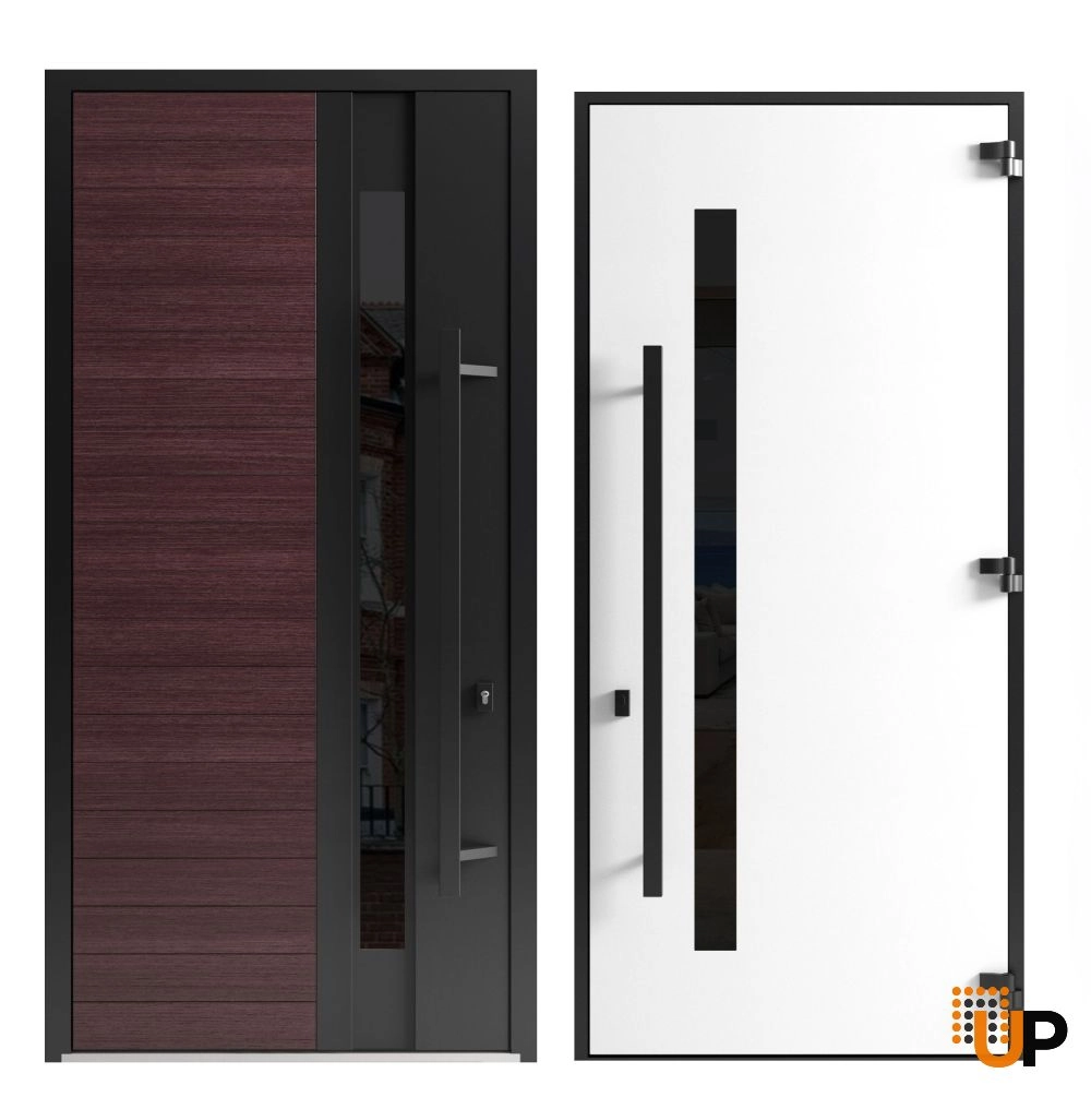 Single swing metal-aluminum modern exterior door with triplex | Ronex 0162 Red Oak | 60 x 96 photo#5