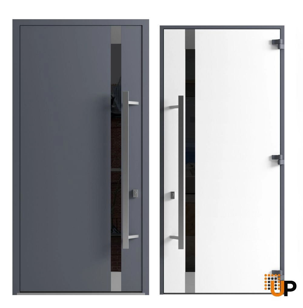 Single swing metal-aluminum modern exterior door with triplex | Ronex 1011 Gray | 36 x 112 (W36 x H96+16) photo#5