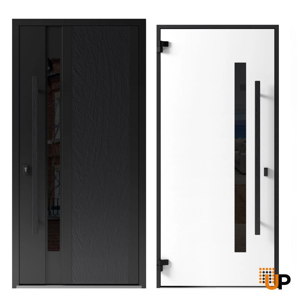Single swing metal-aluminum modern exterior door with tinted clear-mirrored glass | Dekton 0163 Ardesia Nero | 48 x 80 photo#3