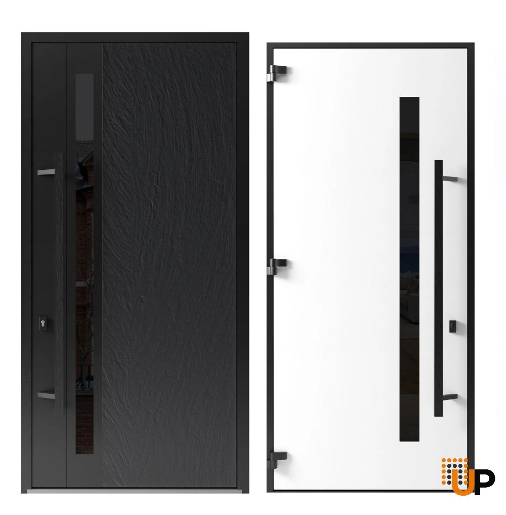 Single swing metal-aluminum modern exterior door with tinted clear-mirrored glass | Dekton 0163 Ardesia Nero | 60 x 96 photo#3
