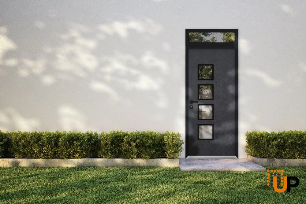 Single swing metal-aluminum modern exterior door with triplex glass | Cynex 6106 Dark Stone | 36 x 94 (36 x 80+14) photo#3