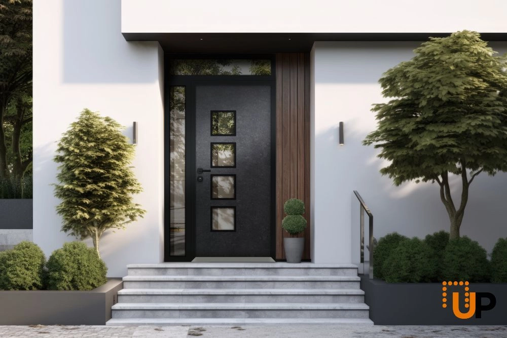 Single swing metal-aluminum modern exterior door with triplex glass | Cynex 6106 Dark Stone | 48 x 92 (36+12 x 80+12) photo#3