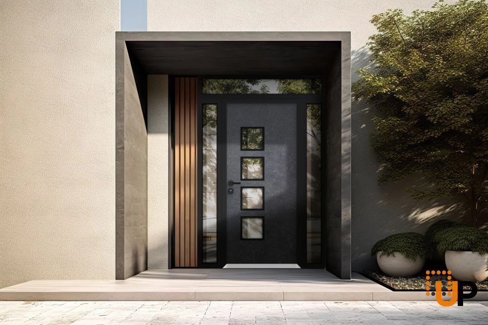 Single swing metal-aluminum modern exterior door with triplex glass | Cynex 6106 Dark Stone | 64 x 96 (14+36+14 x 80+16) photo#3