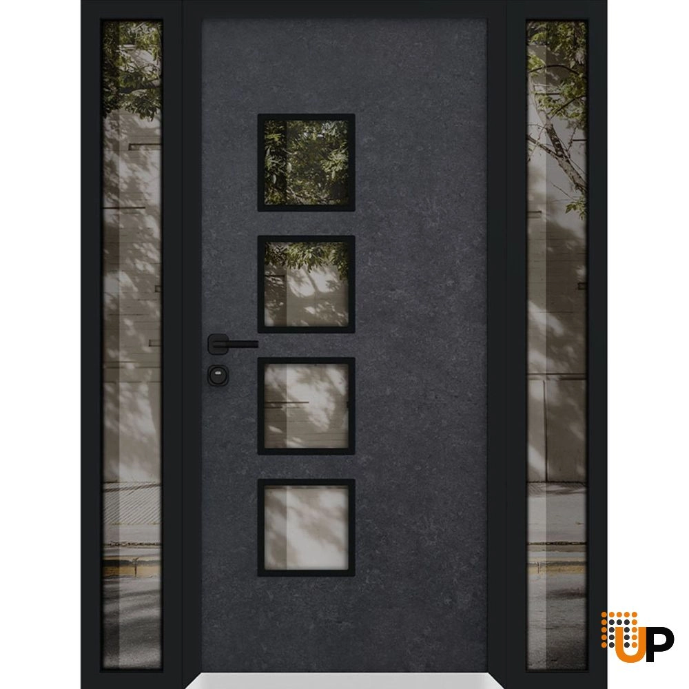 Single swing metal-aluminum modern exterior door with triplex glass | Cynex 6106 Dark Stone | 60 x 80 (12+36+12 x 80) photo#1