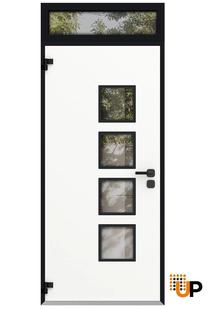 Single swing metal-aluminum modern exterior door with triplex glass | Cynex 6106 Dark Stone | 36 x 94 (36 x 80+14) photo#2