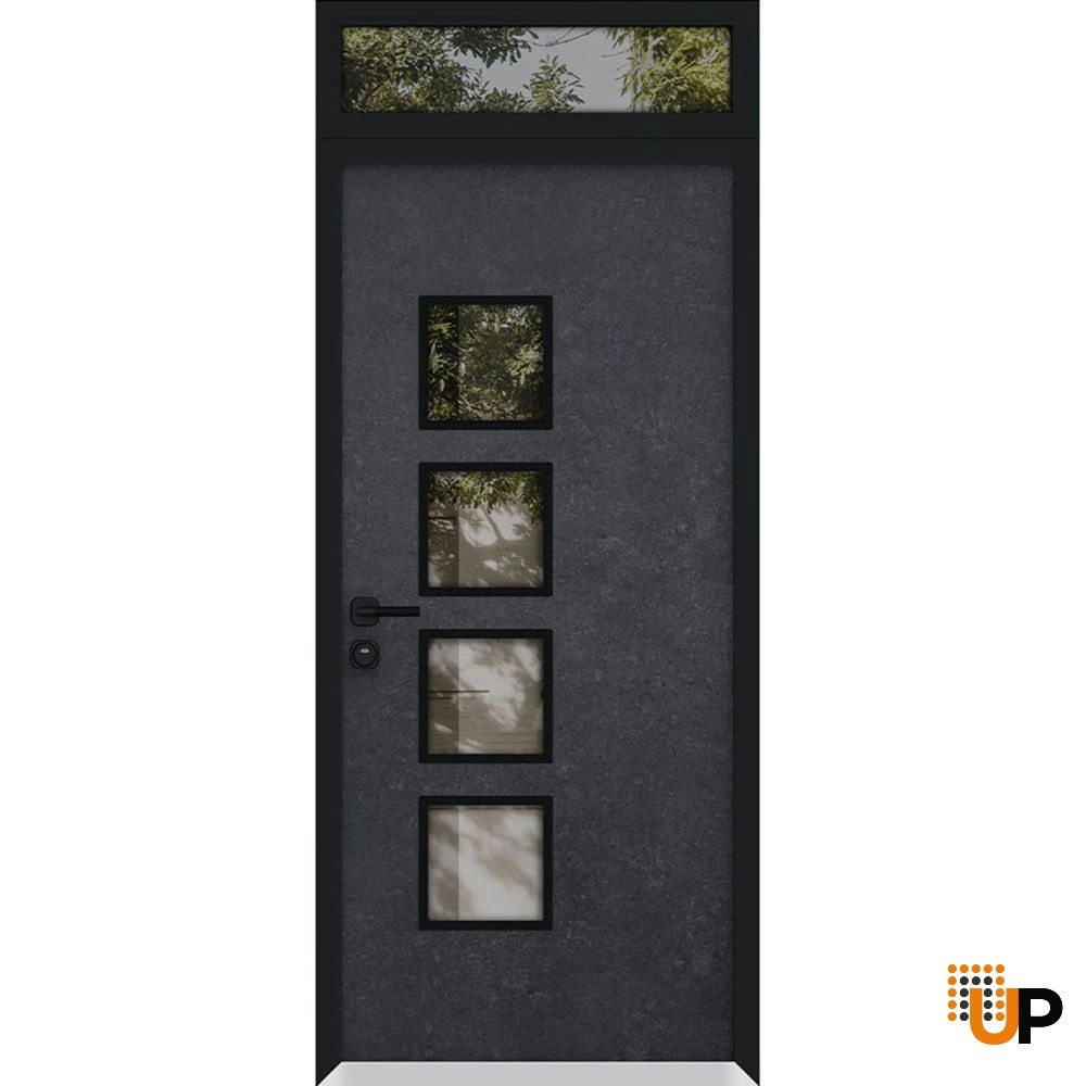 Single swing metal-aluminum modern exterior door with triplex glass | Cynex 6106 Dark Stone | 36 x 94 (36 x 80+14) photo#1