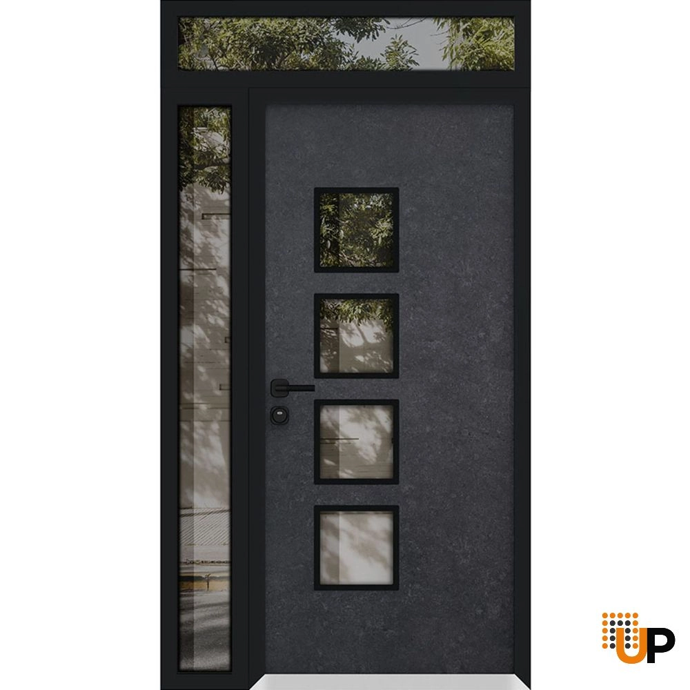 Single swing metal-aluminum modern exterior door with triplex glass | Cynex 6106 Dark Stone | 48 x 92 (36+12 x 80+12) photo#1