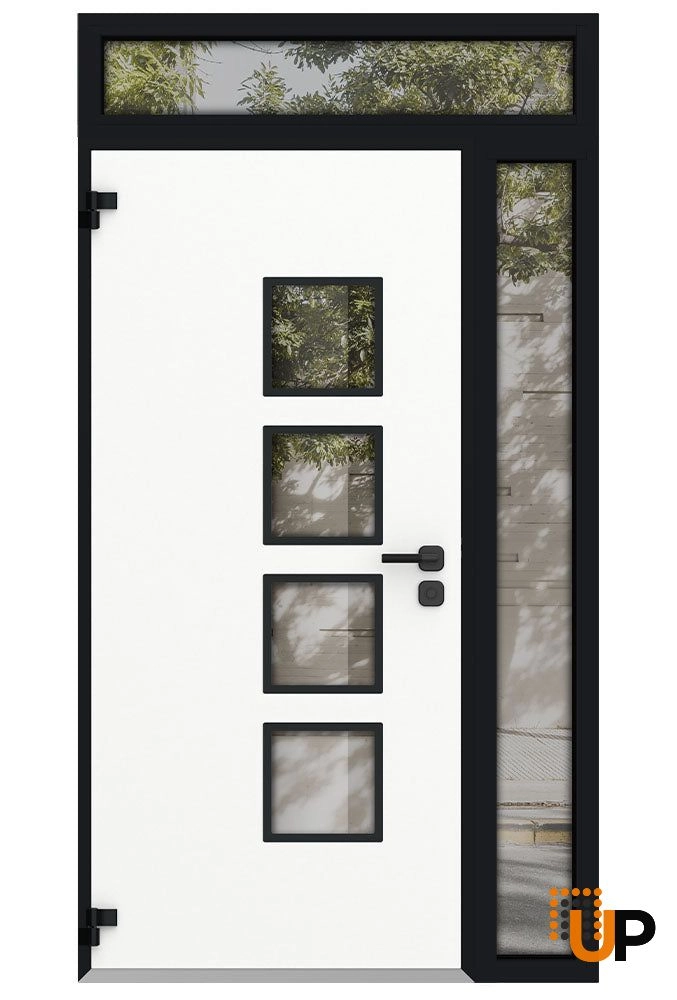 Single swing metal-aluminum modern exterior door with triplex glass | Cynex 6106 Dark Stone | 48 x 92 (36+12 x 80+12) photo#2