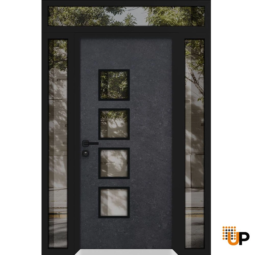 Single swing metal-aluminum modern exterior door with triplex glass | Cynex 6106 Dark Stone | 64 x 96 (14+36+14 x 80+16) photo#1