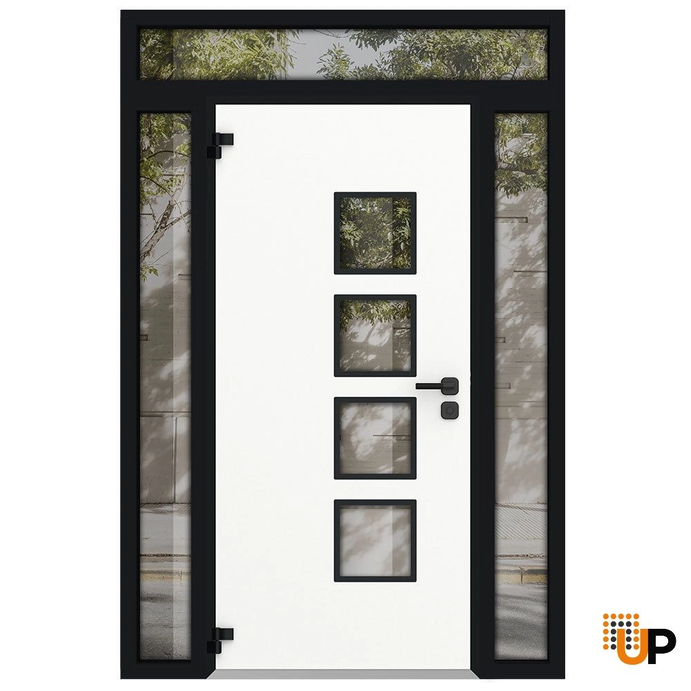 Single swing metal-aluminum modern exterior door with triplex glass | Cynex 6106 Dark Stone | 64 x 96 (14+36+14 x 80+16) photo#2