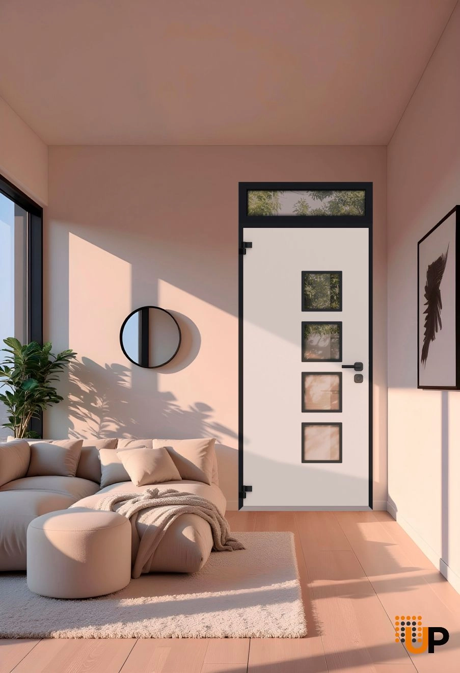 Single swing metal-aluminum modern exterior door with triplex glass | Cynex 6106 Dark Stone | 36 x 94 (36 x 80+14) photo#4