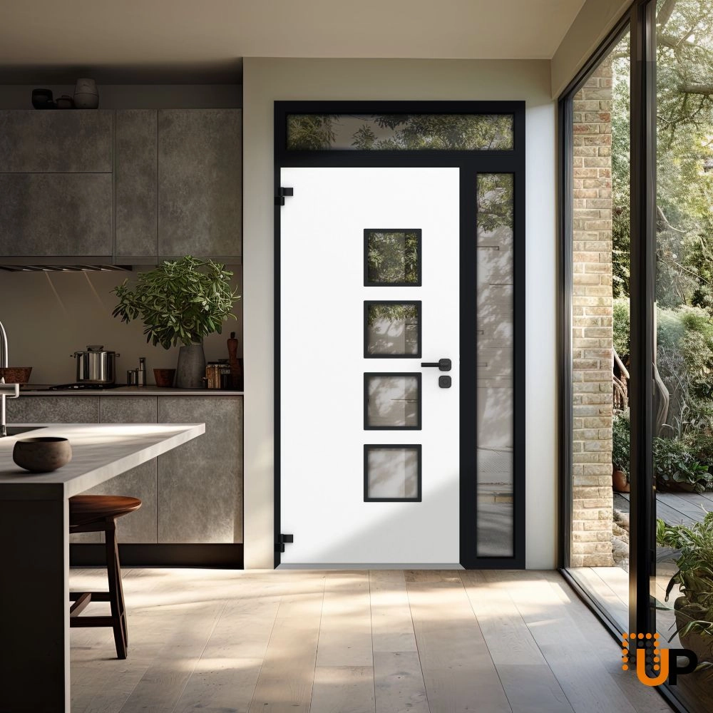 Single swing metal-aluminum modern exterior door with triplex glass | Cynex 6106 Dark Stone | 48 x 92 (36+12 x 80+12) photo#4