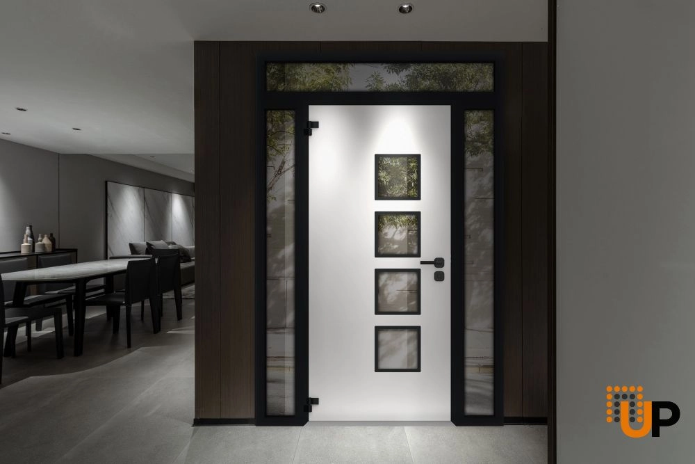 Single swing metal-aluminum modern exterior door with triplex glass | Cynex 6106 Dark Stone | 64 x 96 (14+36+14 x 80+16) photo#4