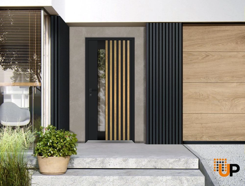 Single swing metal-aluminum modern exterior door with triplex glass | Cynex 6113 Natural Oak | 36 x 80 (36 x 80) photo#3