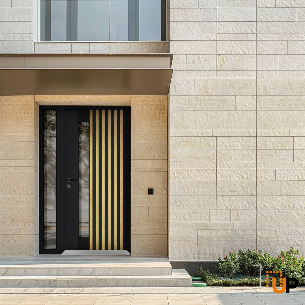 Single swing metal-aluminum modern exterior door with triplex glass | Cynex 6113 Natural Oak | 50 x 80 (36+14 x 80) photo#3