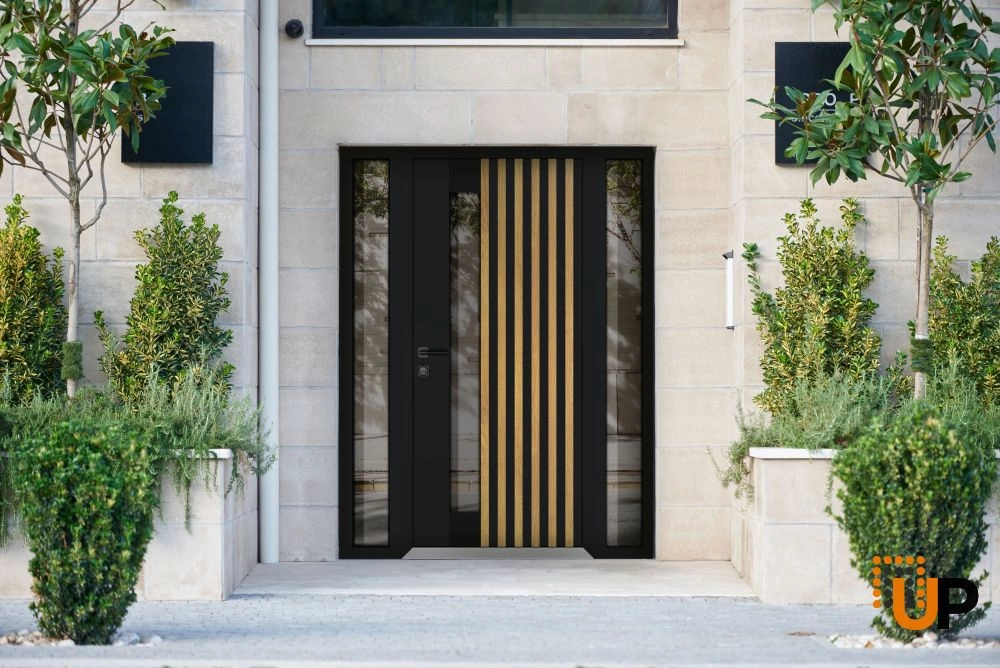 Single swing metal-aluminum modern exterior door with triplex glass | Cynex 6113 Natural Oak | 64 x 80 (14+36+14 x 80) photo#3