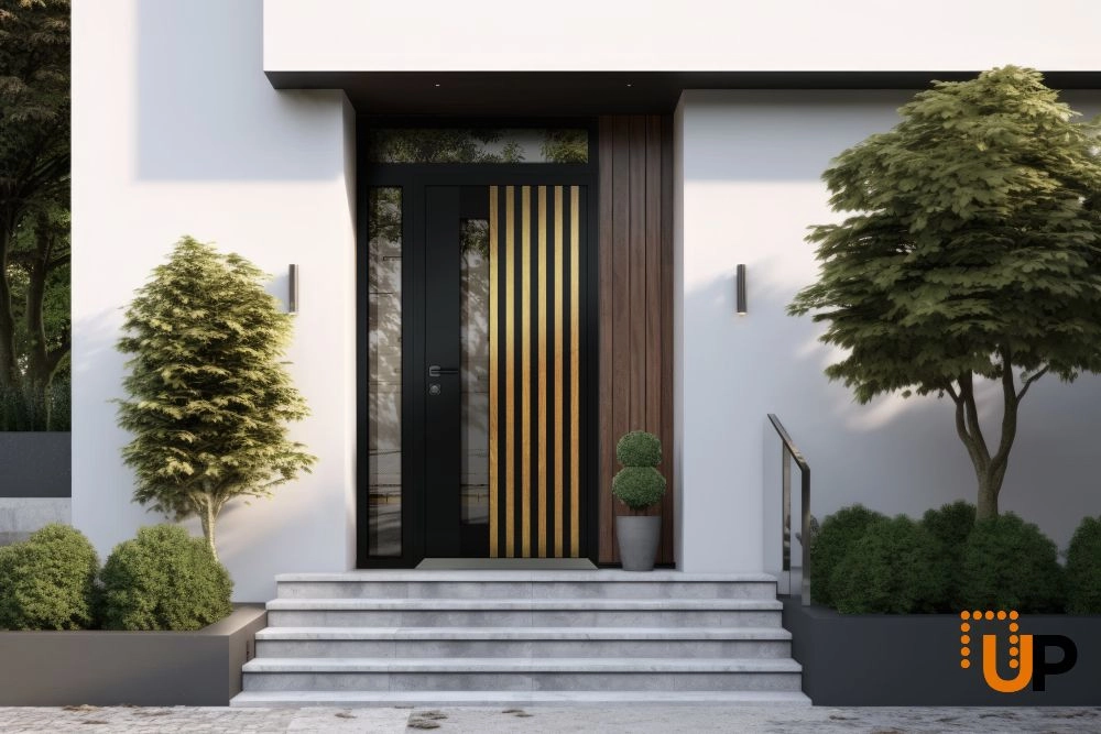 Single swing metal-aluminum modern exterior door with triplex glass | Cynex 6113 Natural Oak | 50 x 94 (36+14 x 80+14) photo#3